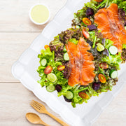 White with Gold Rim Rectangular Plastic Serving Trays Lifestyle | Smarty Had A Party