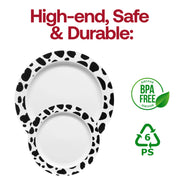 White with Black Dalmatian Spots Round Disposable Plastic Appetizer/Salad Plates (7.5") BPA | Smarty Had A Party