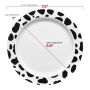 White with Black Dalmatian Spots Round Disposable Plastic Appetizer/Salad Plates (7.5") Dimension | Smarty Had A Party