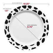 White with Black Dalmatian Spots Round Disposable Plastic Dinner Plates (10.25") Dimension | Smarty Had A Party