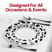 White with Black Dalmatian Spots Round Disposable Plastic Dinner Plates (10.25") Lifestyle | Smarty Had A Party