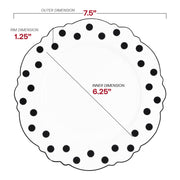 White with Black Dots Round Blossom Disposable Plastic Salad Plates (7.5") Dimension | Smarty Had A Party
