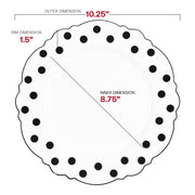 White with Black Dots Round Blossom Disposable Plastic Dinner Plates (10.25") Dimension | Smarty Had A Party