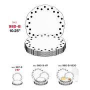 White with Black Dots Round Blossom Disposable Plastic Dinner Plates (10.25") SKU | Smarty Had A Party