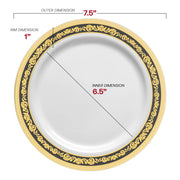 White with Black and Gold Royal Rim Plastic Appetizer/Salad Plates (7.5") Dimension | Smarty Had A Party
