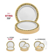 White with Black and Gold Royal Rim Plastic Appetizer/Salad Plates (7.5") SKU | Smarty Had A Party