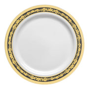 White with Black and Gold Royal Rim Plastic Appetizer/Salad Plates (7.5") Secondary | Smarty Had A Party