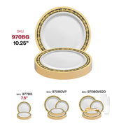 White with Black and Gold Royal Rim Plastic Dinner Plates (10.25") SKU | Smarty Had A Party