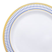White with Blue and Gold Chord Rim Plastic Appetizer/Salad Plates (7.5") | Smarty Had A Party