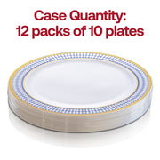 White with Blue and Gold Chord Rim Plastic Dinner Plates (10.25") Quantity | Smarty Had A Party