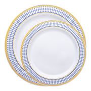 White with Blue and Gold Chord Rim Plastic Dinnerware Value Set Secondary | Smarty Had A Party