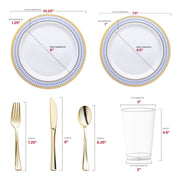 White with Blue and Gold Chord Rim Plastic Wedding Value Set Dimension | Smarty Had A Party