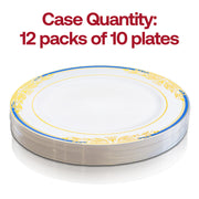 White with Blue and Gold Harmony Rim Plastic Dinner Plates (10.25") Quantity | Smarty Had A Party