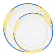 White with Blue and Gold Harmony Rim Plastic Dinnerware Value Set Secondary | Smarty Had A Party