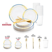 White with Blue and Gold Harmony Rim Plastic Wedding Value Set SKU | Smarty Had A Party
