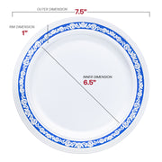 White with Blue and Silver Royal Rim Plastic Appetizer/Salad Plates (7.5") Dimension | Smarty Had A Party