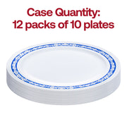 White with Blue and Silver Royal Rim Plastic Dinner Plates (10.25") Quantity | Smarty Had A Party