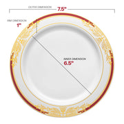 White with Burgundy and Gold Harmony Rim Plastic Appetizer/Salad Plates (7.5") Dimension | Smarty Had A Party