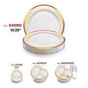 White with Burgundy and Gold Harmony Rim Plastic Dinner Plates (10.25") SKU | Smarty Had A Party