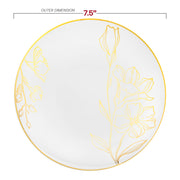 White with Gold Antique Floral Round Disposable Plastic Appetizer/Salad Plates (7.5") Dimension | Smarty Had A Party