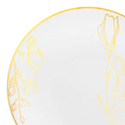 White with Gold Antique Floral Round Disposable Plastic Dinner Plates (10.25") | Smarty Had A Party