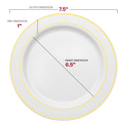 White with Gold Edge Rim Plastic Appetizer/Salad Plates (7.5") Dimension | Smarty Had A Party