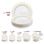White with Gold Edge Rim Plastic Appetizer/Salad Plates (7.5") SKU | Smarty Had A Party