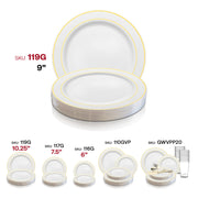 White with Gold Edge Rim Plastic Buffet Plates (9") SKU | Smarty Had A Party