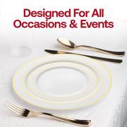White with Gold Edge Rim Plastic Dinner Plates (10.25") Lifestyle | Smarty Had A Party