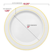 White with Gold Edge Rim Plastic Dinnerware Value Set Dimension | Smarty Had A Party