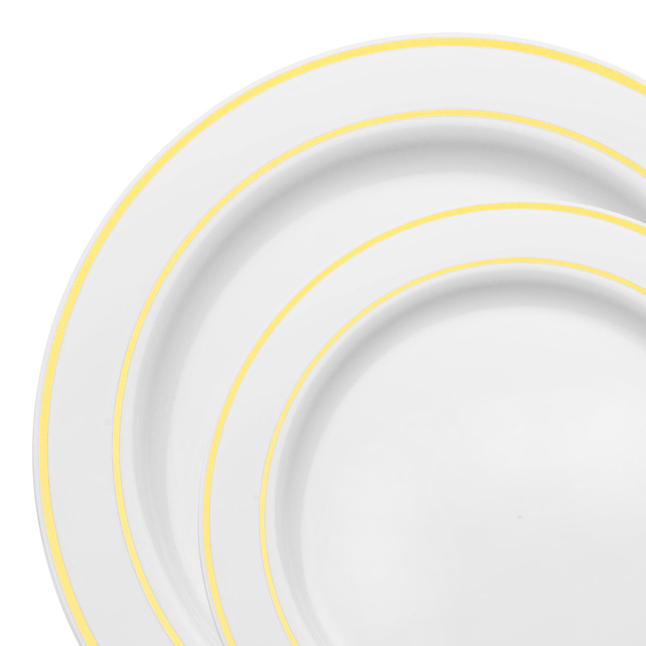 White with Gold Edge Rim Plastic Dinnerware Value Set | Smarty Had A Party