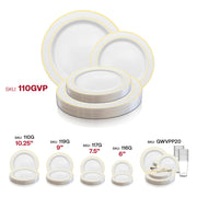 White with Gold Edge Rim Plastic Dinnerware Value Set SKU | Smarty Had A Party