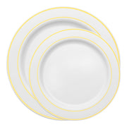 White with Gold Edge Rim Plastic Dinnerware Value Set Secondary | Smarty Had A Party
