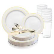 White with Gold Edge Rim Plastic Wedding Value Set | Smarty Had A Party