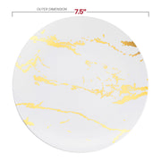 White with Gold Marble Stroke Round Disposable Plastic Appetizer/Salad Plates (7.5") Dimension | Smarty Had A Party