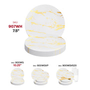 White with Gold Marble Stroke Round Disposable Plastic Appetizer/Salad Plates (7.5") SKU | Smarty Had A Party