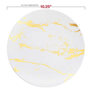 White with Gold Marble Stroke Round Disposable Plastic Dinner Plates (10.25") Dimension | Smarty Had A Party