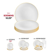 White with Gold Rim Organic Round Disposable Plastic Dinner Plates (10.25") SKU | Smarty Had A Party