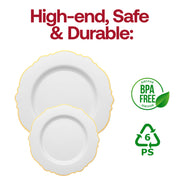 White with Gold Rim Round Blossom Disposable Plastic Appetizer/Salad Plates (7.5") BPA | Smarty Had A Party