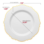 White with Gold Rim Round Blossom Disposable Plastic Appetizer/Salad Plates (7.5") Dimension | Smarty Had A Party