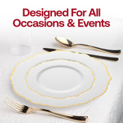 White with Gold Rim Round Blossom Disposable Plastic Appetizer/Salad Plates (7.5") Lifestyle | Smarty Had A Party