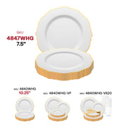 White with Gold Rim Round Blossom Disposable Plastic Appetizer/Salad Plates (7.5") SKU | Smarty Had A Party