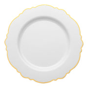 White with Gold Rim Round Blossom Disposable Plastic Appetizer/Salad Plates (7.5") Secondary | Smarty Had A Party