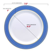 White with Gold Spiral on Blue Rim Plastic Appetizer/Salad Plates (7.5") Dimension | Smarty Had A Party