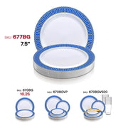 White with Gold Spiral on Blue Rim Plastic Appetizer/Salad Plates (7.5") SKU | Smarty Had A Party