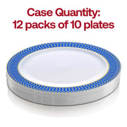 White with Gold Spiral on Blue Rim Plastic Dinner Plates (10.25") Quantity | Smarty Had A Party