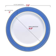 White with Gold Spiral on Blue Rim Plastic Dinnerware Value Set Dimension | Smarty Had A Party