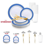White with Gold Spiral on Blue Rim Plastic Wedding Value Set SKU | Smarty Had A Party