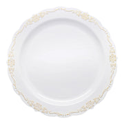 White with Gold Vintage Rim Round Disposable Plastic Appetizer/Salad Plates (7.5") Secondary | Smarty Had A Party