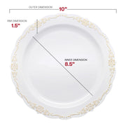 White with Gold Vintage Rim Round Disposable Plastic Dinner Plates (10") Dimension | Smarty Had A Party